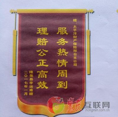 太平洋财产保险邢台中心支公司高效理赔服务让老百姓满意;_综合新闻_农民互联网